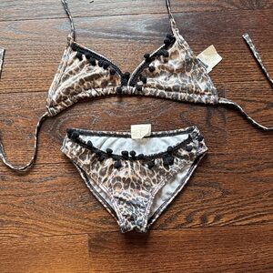 Leopard Print Kids Bikini with Black Accents